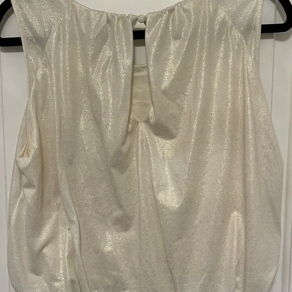 Anthropologie Shimmer Sleeveless Metallic Ivory Tank Top Bubble Hem Boho Small - Picture 5 of 10